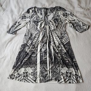 Apt 9 black and white patterned 3/4 sleeve shift dress size large